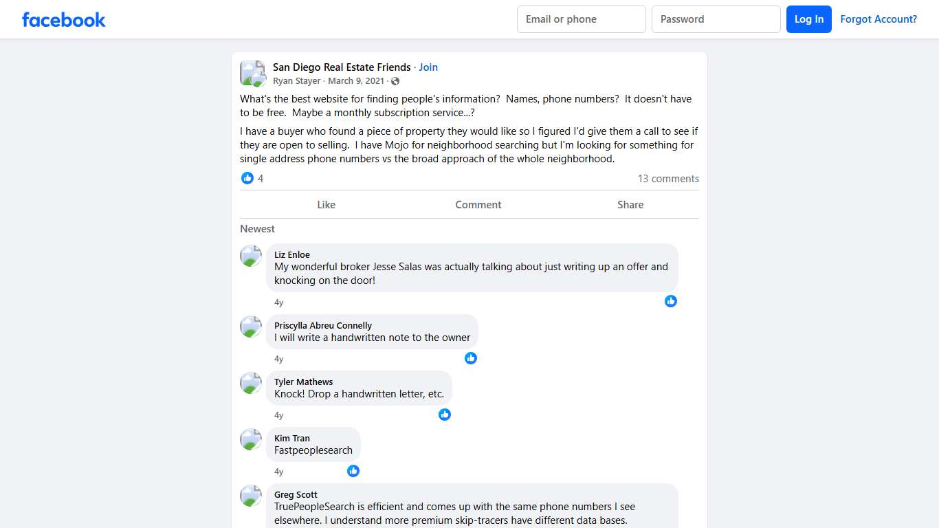 San Diego Real Estate Friends | What's the best website for finding people's information | Facebook